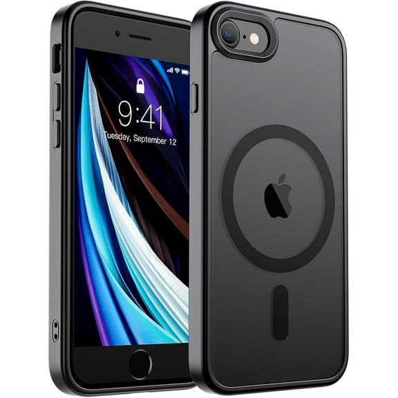 URIJDAS-Magnetic for iPhone SE Case 2022 (3rd)/2020 (2nd), iPhone 8 Case (Compatible with MagSafe) (Military Grade Drop Protection) Translucent Matte Phone Cover,Black
