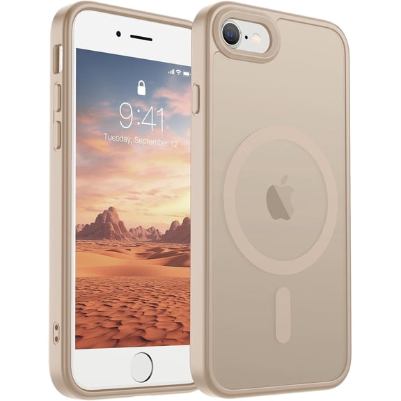 URIJDAS-Magnetic for iPhone SE Case 2022 (3rd)/2020 (2nd), iPhone 8 Case (Compatible with MagSafe) (Military Grade Drop Protection) Translucent Matte Shockproof Phone Case,Desert Gold