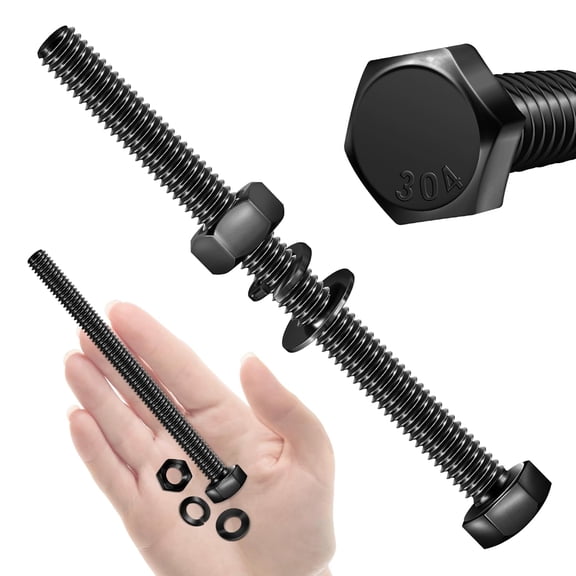 URIJDAS-Mywish (5 Sets) 5/16-18 x 4" Hex Head Bolts and Nuts with Flat & Lock Washers, 304 Stainless Steel 18-8, Fully Threaded, Black Oxide Bolt Kit, 5/16 Bolt