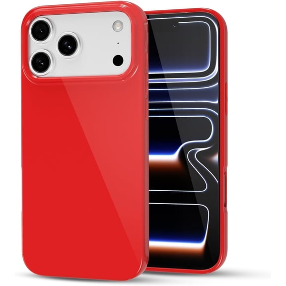 URIJDAS-for iPhone 17 Pro Max Phone Case Liquid Silicone, Cute Girly Thin Ultra Slim Jelly Soft Rubber Gel Protective Glossy Hard Plastic Case, Plain Solid Color Cover for Women Girl, Red