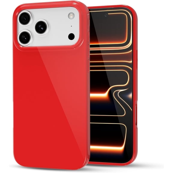 URIJDAS-for iPhone 17 Pro Phone Case Liquid Silicone, Cute Girly Thin Ultra Slim Jelly Soft Rubber Gel Protective Glossy Hard Plastic Case, Plain Solid Color Cover for Women Girl, Red