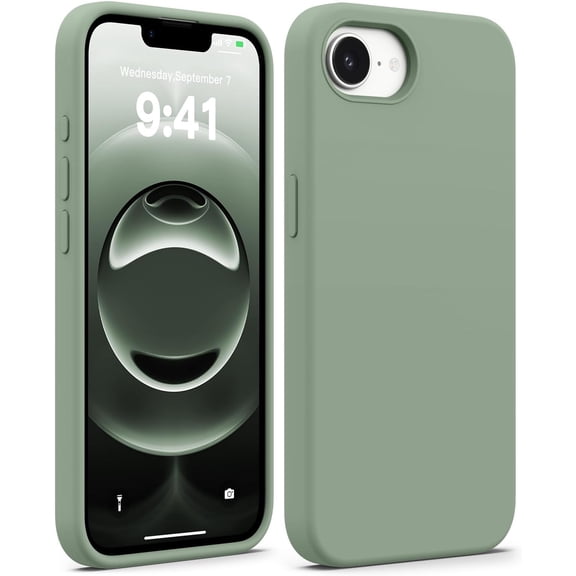 URIJDAS-for iPhone 17e Case & iPhone 16e Case, Food Grade Silicone, Shockproof Military-Grade Protection Phone Case with Anti-Scratch Microfiber Lining Inside, Calke Green