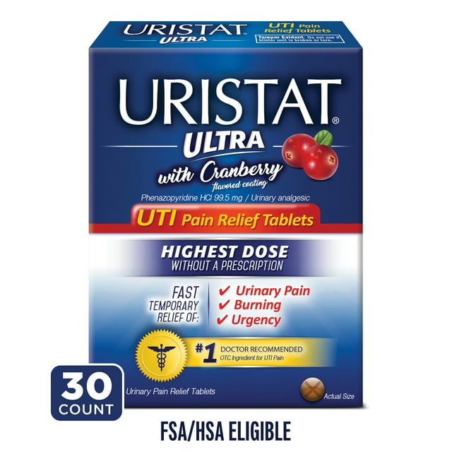 URISTAT Ultra UTI Pain Relief, Cranberry Flavored UTI Treatment Tablets, 30 Ct