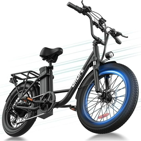 URLIFE 1000W Electric Bikes for Adult, 20'' 3.0 Fat Tire Ebike, 48V 13Ah Removable Battery, Shimano 7-Speed Mountain Bike-Black