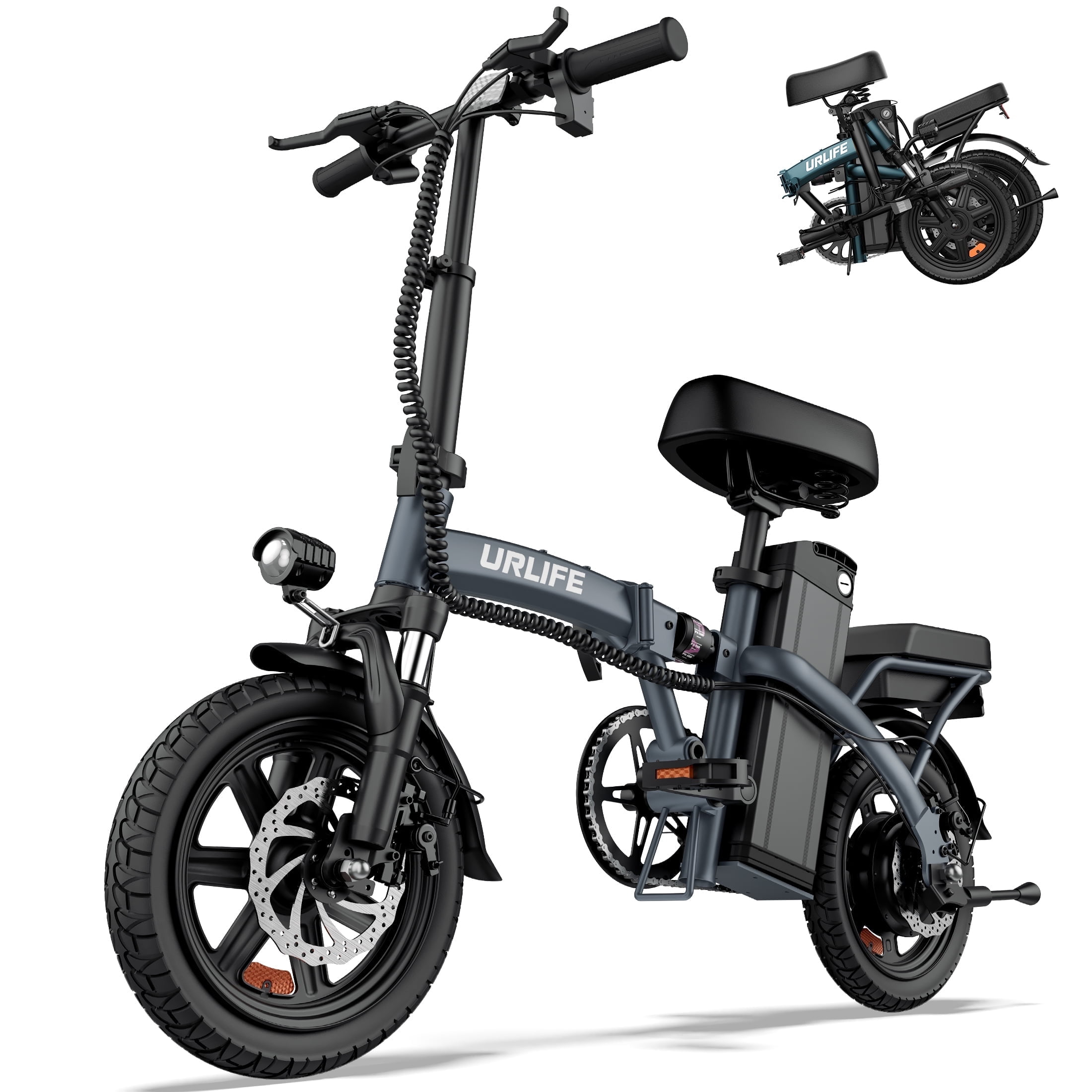 URLIFE 14"Folding Electric Bike for Adults,500W Peak Motor,48V 7.5AH Removable Battery,Mini Ebike for Adults City Commuter,UL2849-Black
