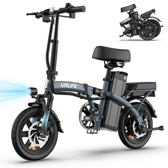 URLIFE 14"Folding Electric Bike for Adults,500W Peak Motor,48V 7.5AH Removable Battery,Mini Ebike for Adults City Commuter,UL2849-Gray