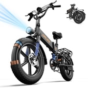 URLIFE 1500W Folding Electric Bikes for Adult, 20 4.0 Fat Tire Ebike, 48V 13Ah Removable Battery, Shimano 7-Speed Mountain Bike-Black