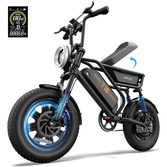 URLIFE 16"*3.0 Fat Tire Electric Bike for Adult, 1500W Peak Motor, 48V 13Hh Removable Battery, Up to 28MPH 80Miles Range, Electric Dirt/Mountain Bike-UL2849