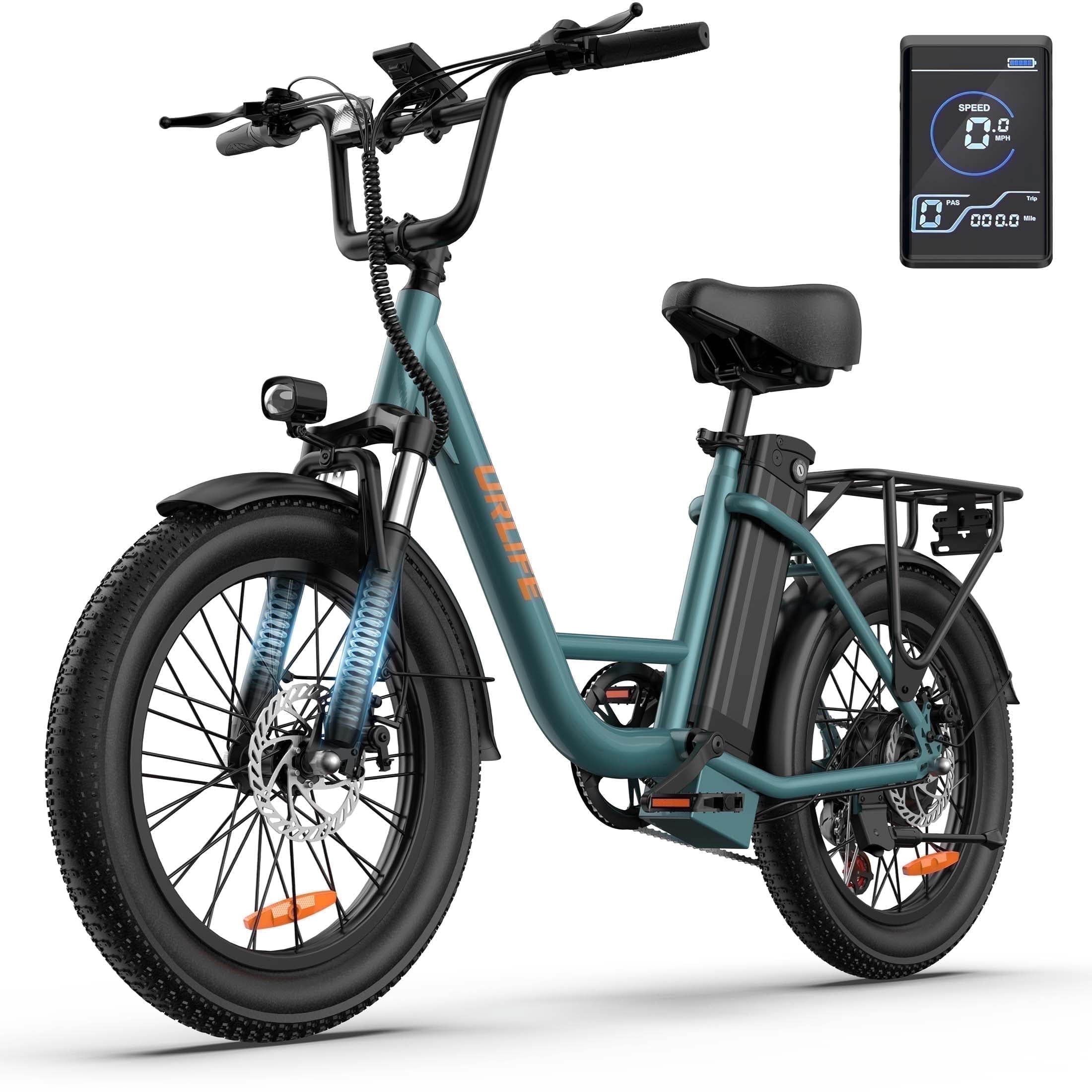 URLIFE 3.0 Fat Tire Ebike, 20" Electric Bicycles for Adult, 750W Peak Motor, 48V 13AH Remobavle Battery, 7-Speed Commuting Ebike, UL2849-Green