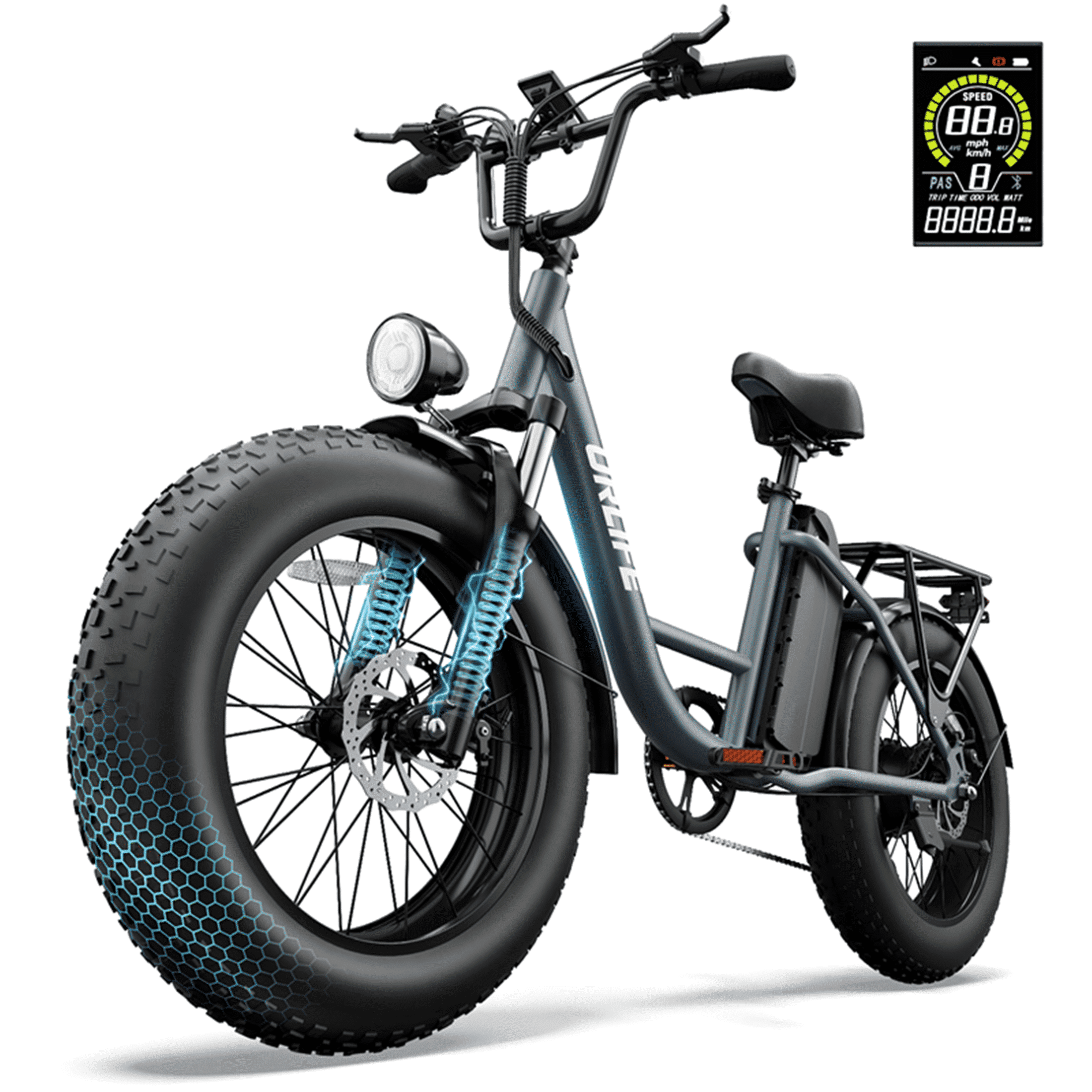 URLIFE 4.0 Fat Tire Ebike,20" Electric Bicycles for Adult,1500W Peak Motor,48V 15.6AH Remobavle Battery,7-Speed Mountain Ebike,UL2849-Black