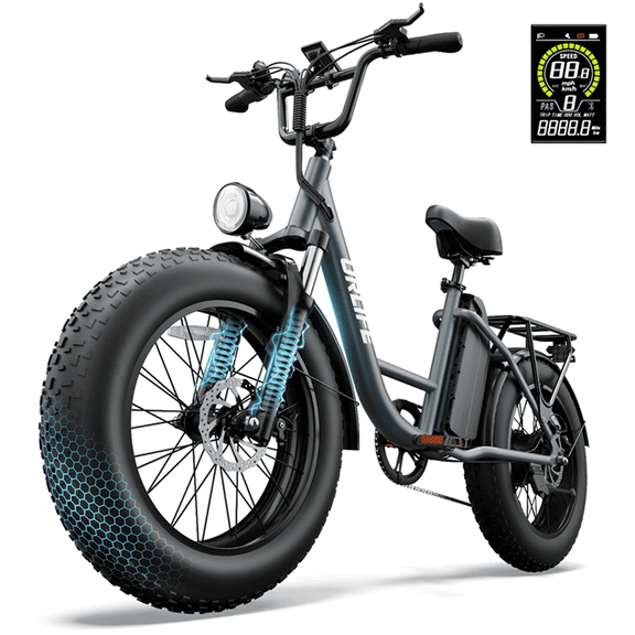 URLIFE 4.0 Fat Tire Ebike,20" Electric Bicycles for Adult,1500W Peak Motor,48V 15.6AH Remobavle Battery,7-Speed Mountain Ebike,UL2849-Gray