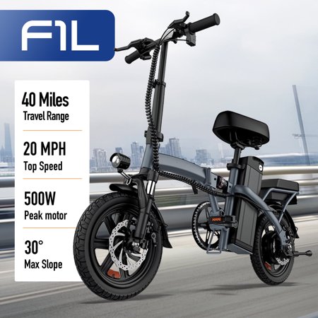 URLIFE 500W Folding Electric Bike for Adults, 40Mi Range,20MPH, 3-5H Fast Charging Removable Battery, 3 Riding Modes