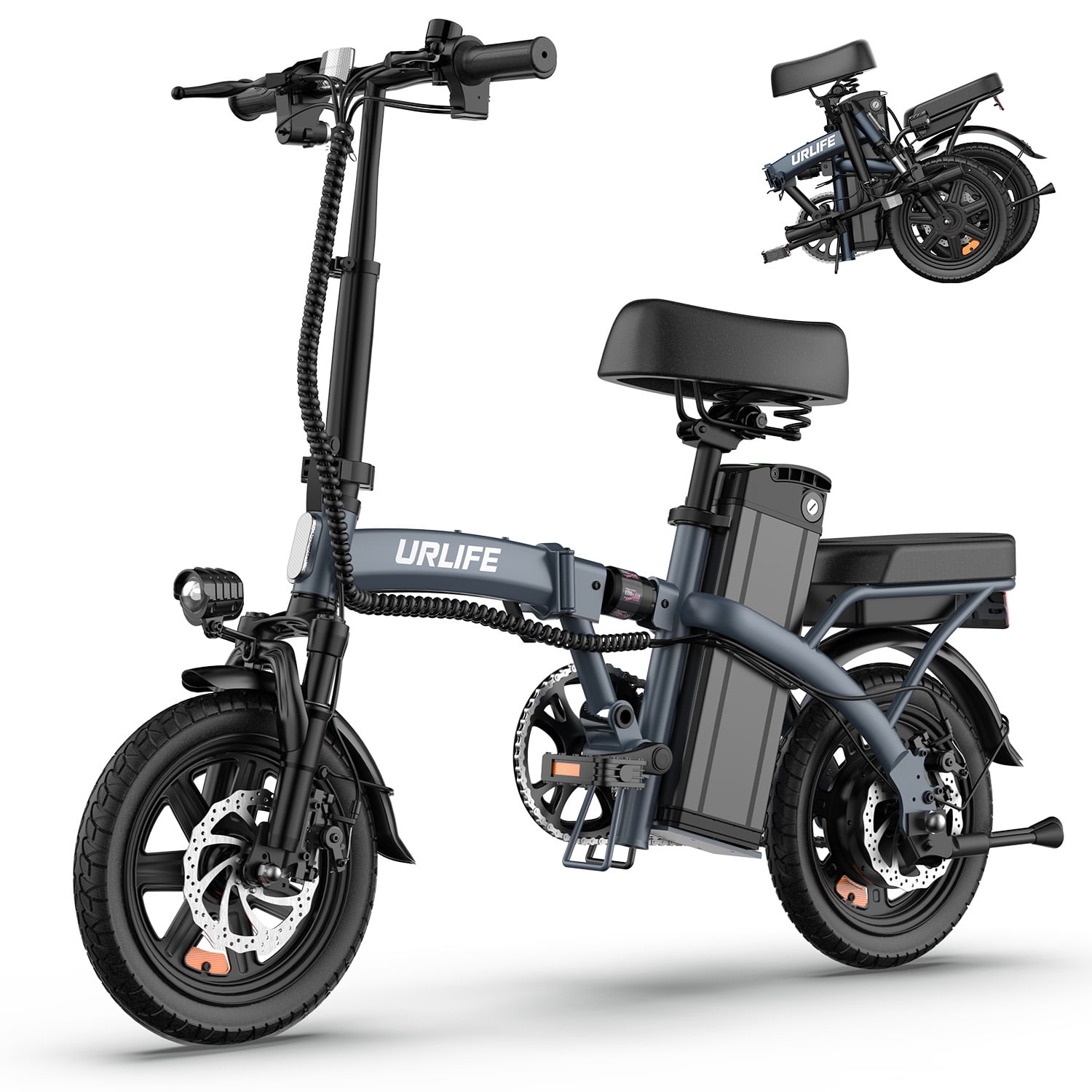 URLIFE Folding Electric Bike for Adults, 14" Portable Commuter Ebikes, 20-40 Mile Long Range, 500W Peak Motor, 20MPH,48V 7.5Ah Removable 48V Battery, UL2849 Mini Bike