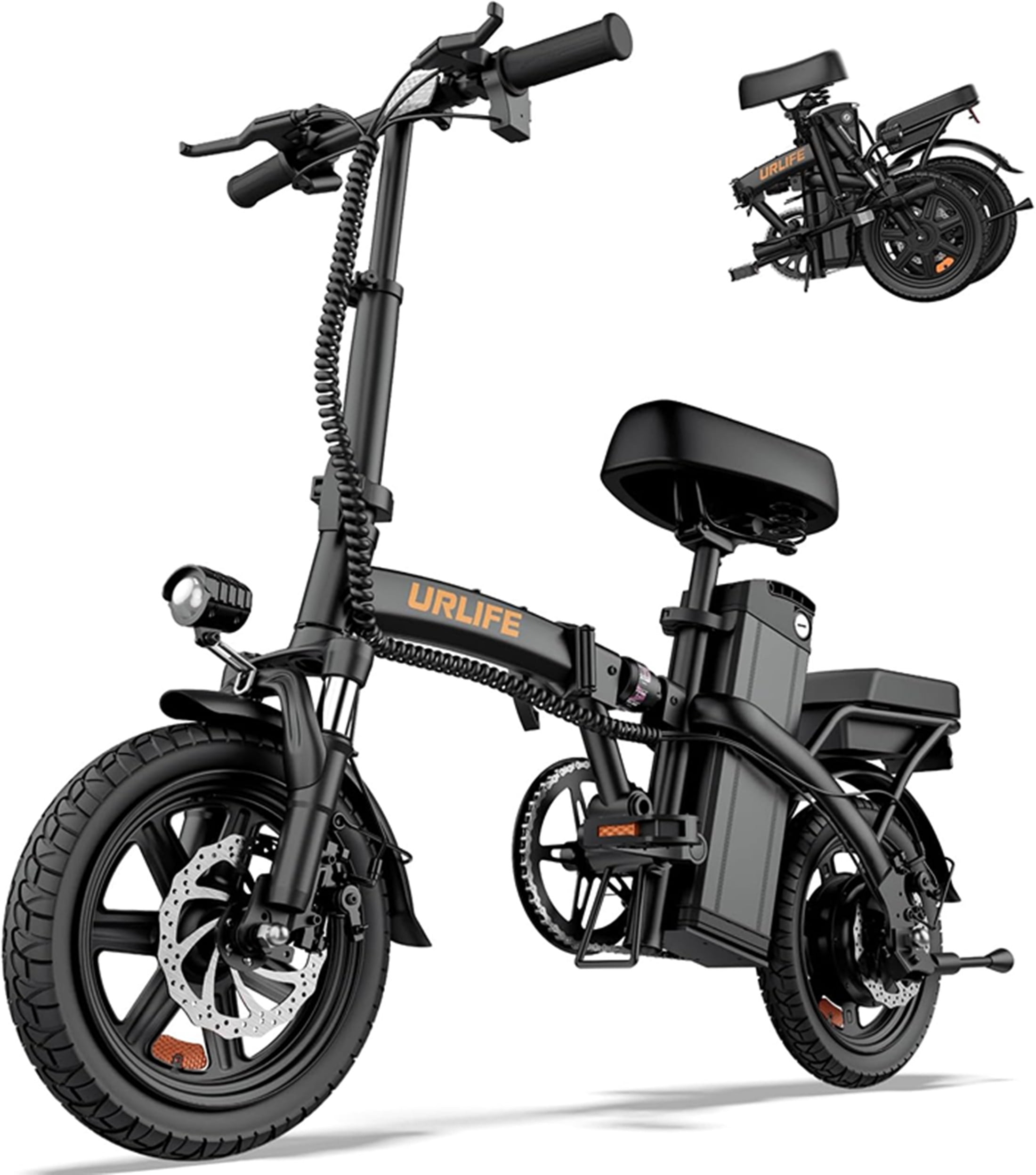 URLIFE Folding Electric Bike for Adults, 14" Portable Commuter Ebikes, 20-40 Mile Long Range, 500W Peak Motor, 20MPH,48V 7.5Ah Removable 48V Battery, UL2849 Mini Bike