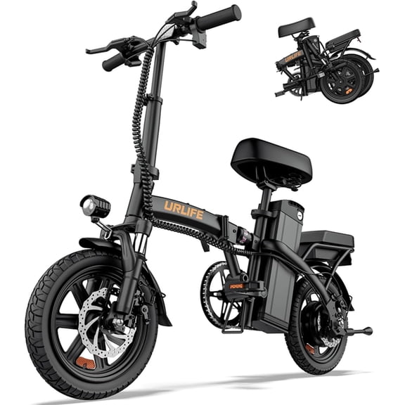 URLIFE Folding Electric Bike for Adults, 14" Portable Commuter Ebikes, 20-40 Mile Long Range, 500W Peak Motor, 20MPH,48V 7.5Ah Removable 48V Battery, UL2849 Mini Bike