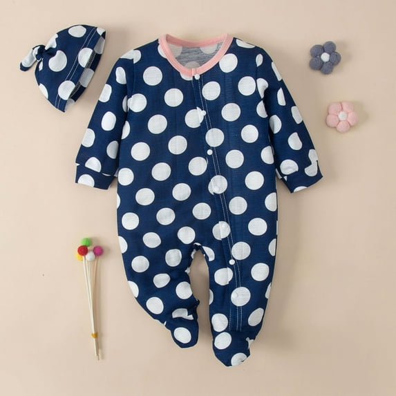 URMAGIC 0-12M Baby Boy Girls Long Sleeve Footed Jumpsuit Tops and Hat Clothes