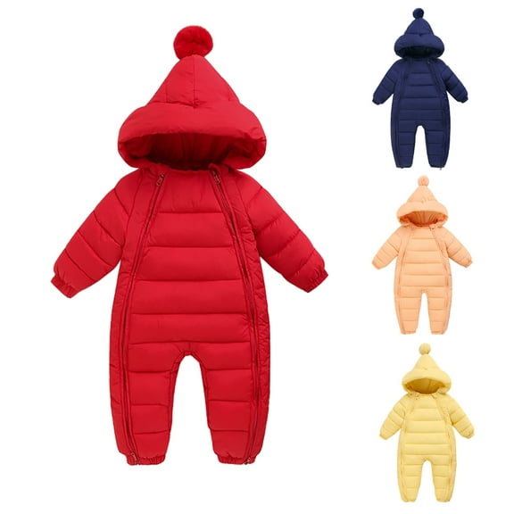 URMAGIC 0-12M Baby Girls Boy Snowsuit Romper, Warm Newborn Hooded Puffer Windproof Jumpsuit for Winter Autumn