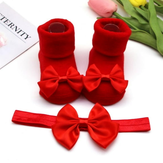 URMAGIC 0-12M Newborn Baby Girl Gift 2PCS Set Bowknot Socks and Headband