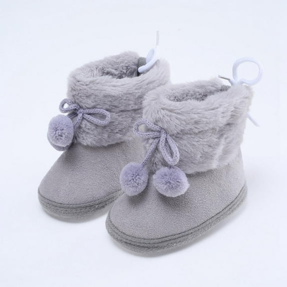 URMAGIC 0-18M Baby Girls Boys Snow Boots Warm Winter Fur Baby Shoes with Pom Pom
