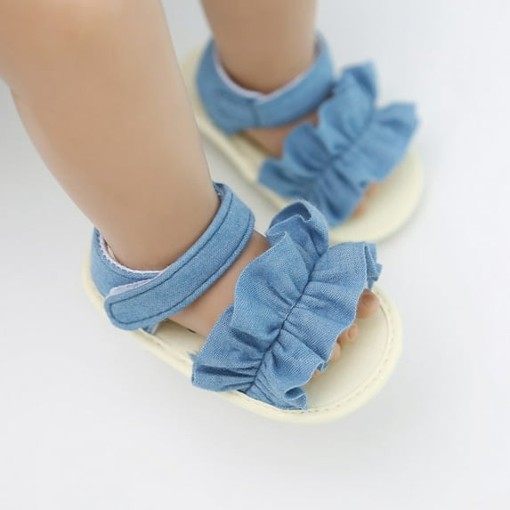 URMAGIC 0-18M Baby Girls Cotton Denim Sandals Easy-Wear Soft Sole Summer Shoes