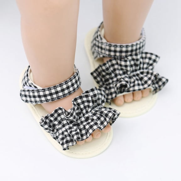 URMAGIC 0-18M Baby Girls Cotton Plaid Print Sandals Soft Sole Summer Shoes