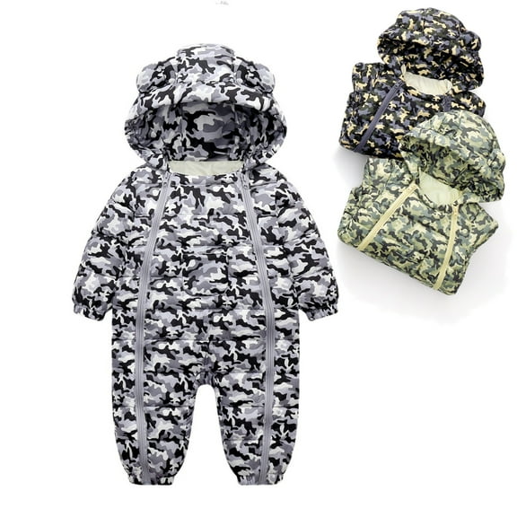 URMAGIC 0-18M Baby Winter Warm Camouflage Print Hooded Jumpsuit Puffer Coat Romper Snowsuit for Newborn Infant Toddler Boys Girls