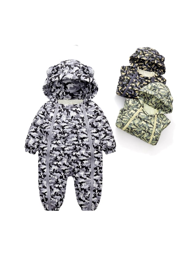 0-18M Baby Winter Warm Camouflage Print Hooded Jumpsuit Puffer Coat Romper Snowsuit for Newborn Infant Toddler Boys Girls