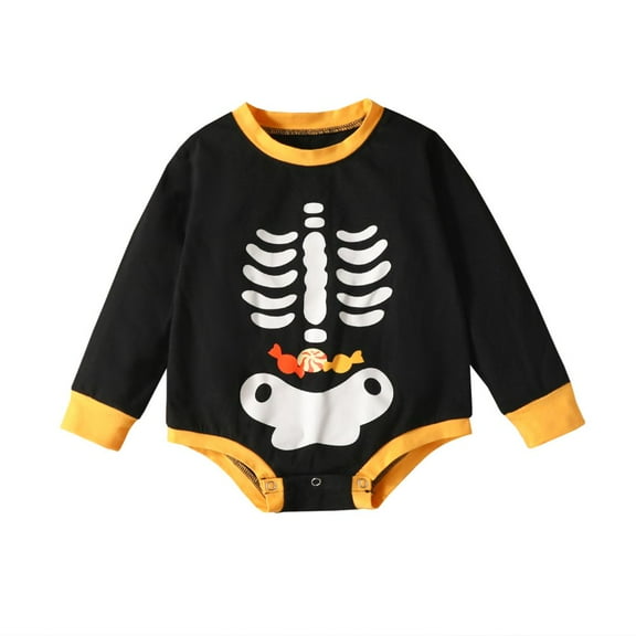 URMAGIC 0-18M Newborn Baby Boys Halloween Skeleton Print Romper Infant Long Sleeve One-Piece Outfits Bodysuit