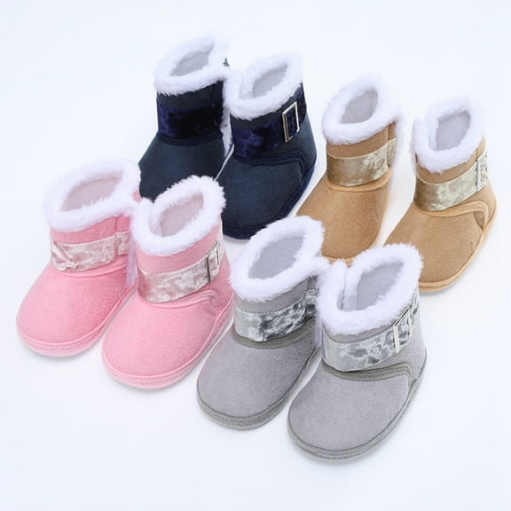 URMAGIC 0-18M Newborn Baby Cute Boots Winter Infant Soft Sole Anti-Slip Shoes Toddler Solid Button Snow Warm Boots