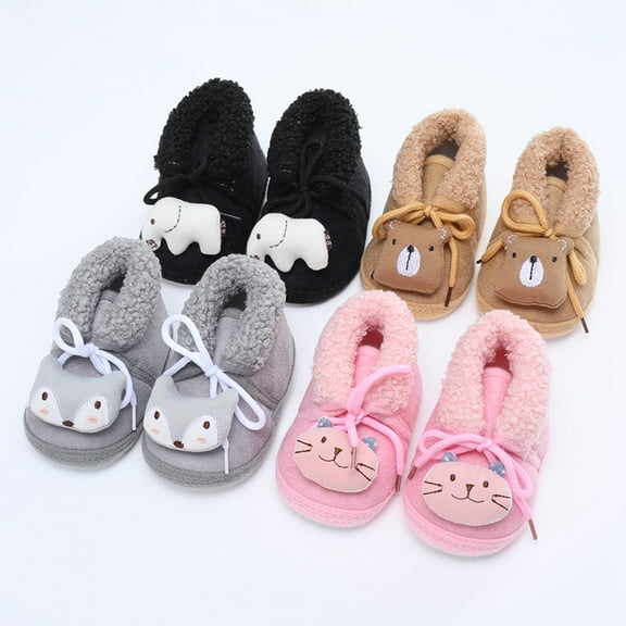 URMAGIC 0-18M Newborn Baby Cute Boots Winter Infant Soft Sole Anti-Slip Shoes Toddler Solid Cartoon Animals Snow Warm Boots