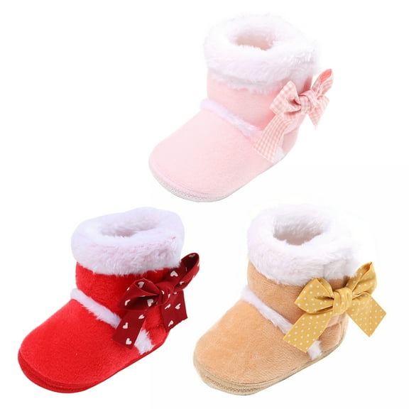 URMAGIC 0-18M Newborn Baby Girls Boots Winter Infant Soft Sole Anti-Slip Shoes Toddler Solid Bowknot Snow Warm Boots