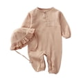 thumbnail image 1 of URMAGIC 0-24 Months Newborn Infant Baby Girl Outfit Clothes Toddler Solid Cotton Long Sleeve Bodysuit Romper With Hat 2PCS Jumpsuit Set, 1 of 4