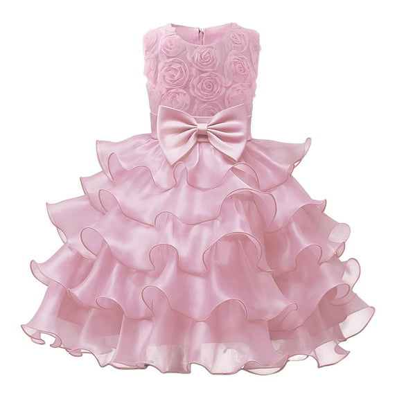 URMAGIC 0-5 Years Infant Baby Girl Ruffle Sleeveless Dresses Kids 3D Flower Lace Pageant Party Wedding Formal Gown