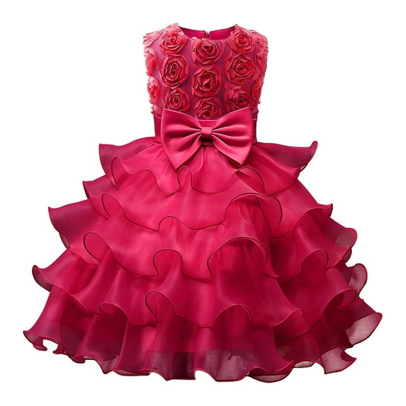 URMAGIC 0-5 Years Infant Baby Girl Ruffle Sleeveless Dresses Kids 3D Flower Lace Pageant Party Wedding Formal Gown