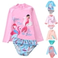 thumbnail image 1 of URMAGIC 1-10Y Kids Girl Mermaid Ruffle Two Piece Long Sleeve Rash Guard Swimsuit Bathing Suit, 1 of 8