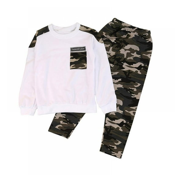 URMAGIC 1-12T Toddler Boy Camouflage Clothes Outfits Long Sleeve Camo Sweatshirt Top Pants Fall Winter Clothes Set