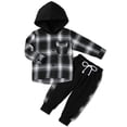 thumbnail image 1 of URMAGIC 1-5T Toddler Boys Christmas Pliad Hooded Sweatshirt Tops + Pants 2PCS Outfits Set, 1 of 10
