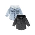 thumbnail image 1 of URMAGIC 1-6 Years Toddler Baby Boys Fall Winter Clothes Kids Hooded Denim Jackets Long Sleeve Button Down Hoodie Jeans Jacket Coat Tops, 1 of 7