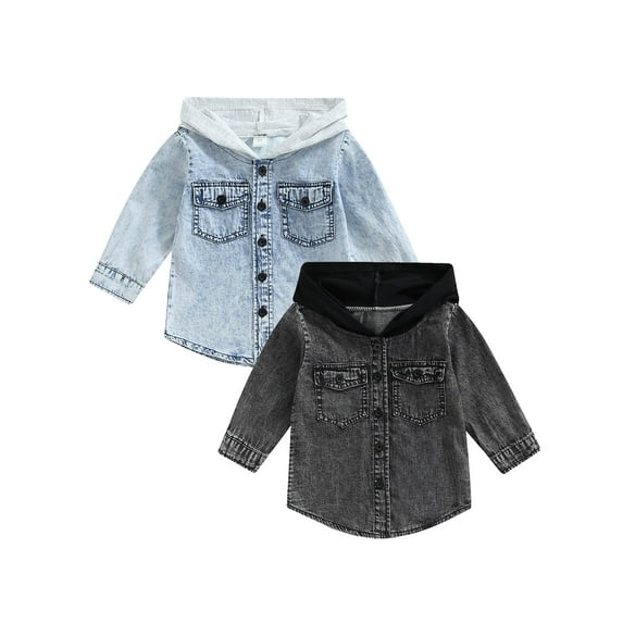 URMAGIC 1-6 Years Toddler Baby Boys Fall Winter Clothes Kids Hooded Denim Jackets Long Sleeve Button Down Hoodie Jeans Jacket Coat Tops