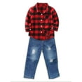 thumbnail image 1 of URMAGIC 1-6T Baby Boys Long Sleeve Button Down Red Plaid Shirt Ripped Jeans Casual Outfits, 1 of 8