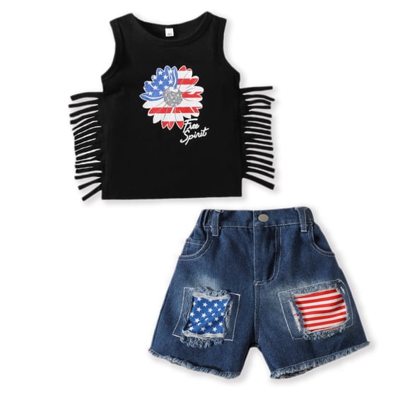 URMAGIC 1-6T Baby Boys Sleeveless Tops Denim Shorts 2PCS 4th of July Outfits Cloths