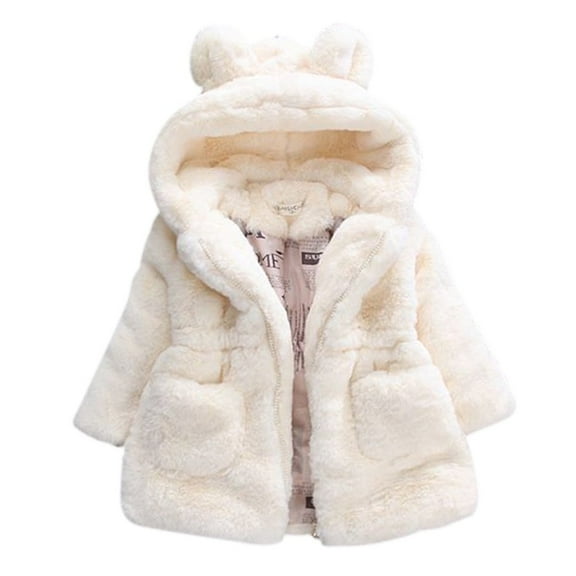 URMAGIC 1-8 Years Girl Fall And Winter Coat Toddler Kids Hooded Thicken Fleece Warm Jacket Coat Bear Medium Length Outwear Overcoat