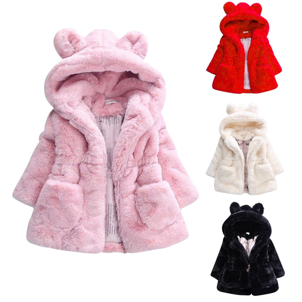 URMAGIC 1-8T Toddler Girls Winter Fleece Coat Kids Hooded Faux Fur