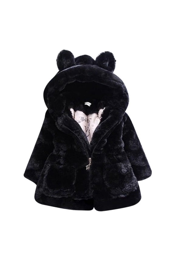 URMAGIC 1-8T Toddler Girls Winter Fleece Coat Kids Hooded Faux Fur Jacket Baby Warm Outwear