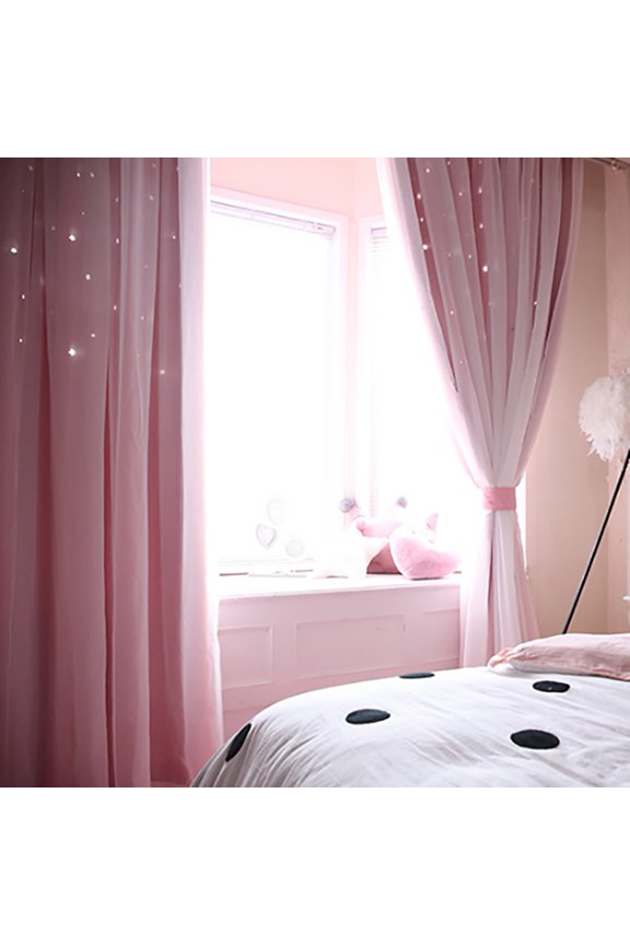 URMAGIC 1 Panel/39"x79"Double Layer Star Blackout Window Curtains Ramantic Floor-standing Curtain Eyelet Curtains Grommet Curtains for Wedding Bedroom Bathroom Living Room