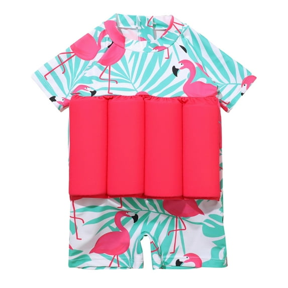 URMAGIC 2-6T Kids Girls One Piece Floatation Swimsuit Adjustable Buoyancy Float Suit Swimwear/Flamingo White