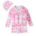 thumbnail image 1 of URMAGIC 2-6Y Girl Boy Cute Shark One Piece Flotation Swimsuit Swim Cap Long Sleeve Buoyancy Swimwear, 1 of 7