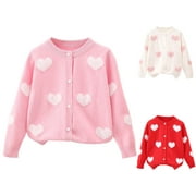 URMAGIC 2-7T Toddler Baby Girls Heart Sweater Button Knitted Sweater Cardigan Kid Fall Cardigan Clothes