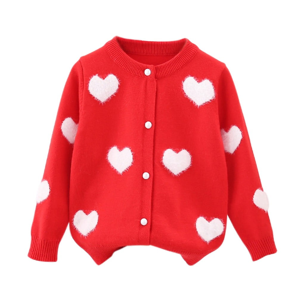 URMAGIC 2-7T Toddler Baby Girls Heart Sweater Button Knitted Sweater  Cardigan Kid Fall Cardigan Clothes