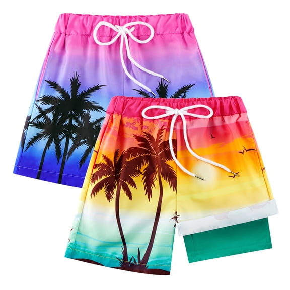 URMAGIC 2 Pack Boys Swim Trunks with Boxer Brief Liner Compression Anti Chafe Swimming Shorts Stretchy UPF Quick Dry Swimsuit 5-16 Years